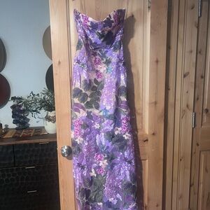 Lavender Floral Strapless Maxi Dress